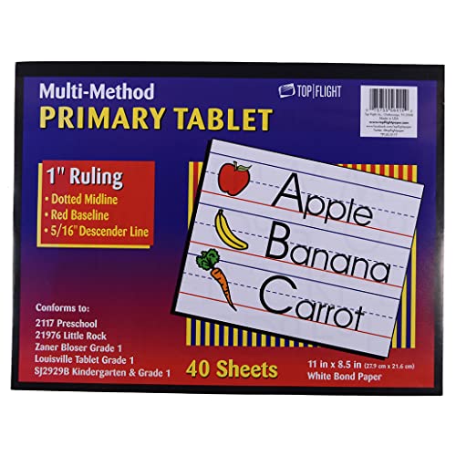 Multi-Method 1st Grade Primary Tablet, 1 Inch Ruling, Bond Paper, 11 x 8.5 Inches, 40 Sheets (56415),White
