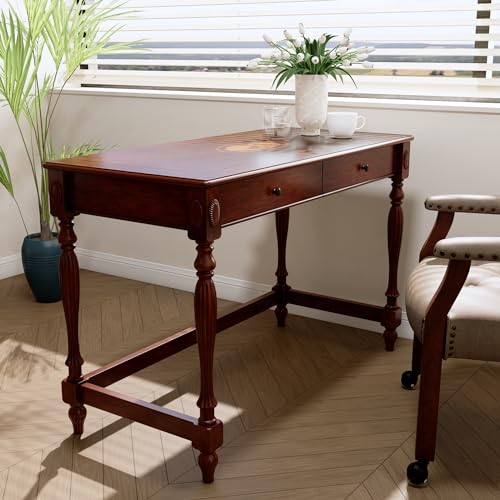 Vintage Solid Wood Writing Desk with Drawers, 46" W Antique Secretary Desk Cherry Wood Writing Table for Home Office, Victorian Style Mahogany Desks, Cherry Walnut BSZ-1533-WD - view 3