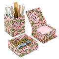 Strawberry Pink Block Print Desk Organizer Pen & Notepad Holder Set-3