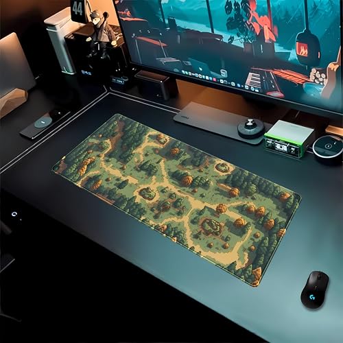 Retro Brown Green Desk Mat XL Large Gaming Green Forest Pixel Mouse Pad Non-Slip Rubber Base Mousepad, Keyboard Mouse Mat, Laptop Computer Mat with Stitched Edges, Office Work Mat 31.5x11.8 in - view 3