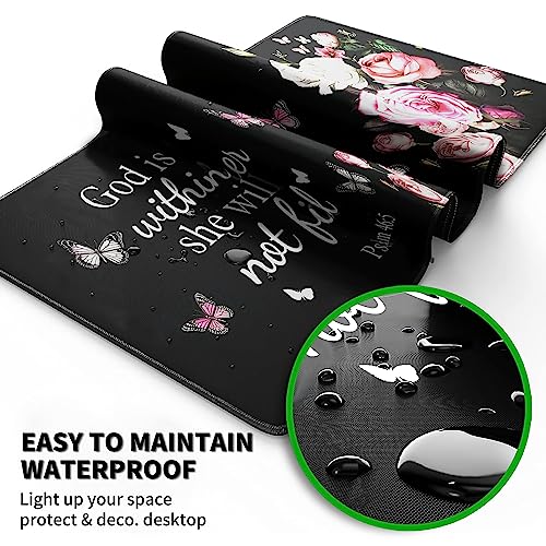 Extended Large Gaming Mouse Pad with Coaster - 35.4 x 15.7 Full Desk Mousepad - Stitched Edges - Ultimate Gaming Desk Mat - Bible Flowers - view 7