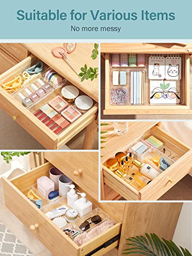 16 Pcs Drawer Organizer Set, 5-Size Bathroom Vanity Trays Makeup Desk Dividers Versatile Storage Bins Clear Plastic Container for Dresser, Bedroom, Kitchen, Office - view 6