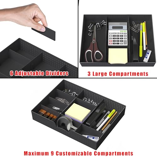Drawer Organizer Tray, 9 Adjustable Compartments, Black - view 3