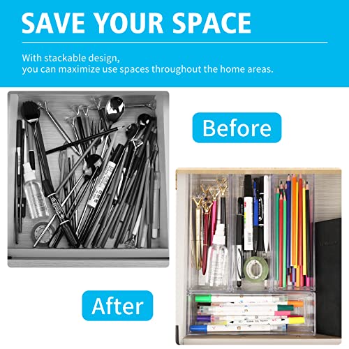 10Pcs Clear Drawer Organizer Tray 3-Size Plastic Desk Drawer Organizations Set Bathroom Vanity Drawer Organizer Storage Tray for Makeup, Kitchen Utensils, Jewelries and Gadgets - view 2
