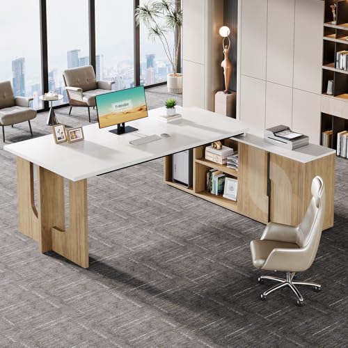 74.8 Inch Executive Desk, L-Shaped Office Desk with Cabinet - view 6