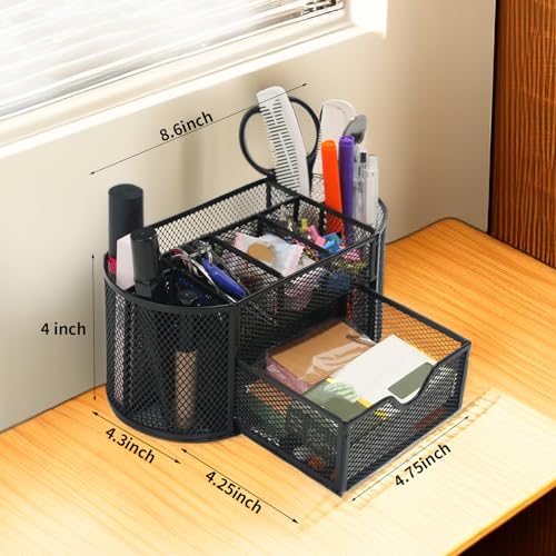 Desk Organizers and Accessories with Pencil Pen Holder Supply 8 Compartments and 1 Pullout Drawer for Home, School, and Office. (Black) - view 3