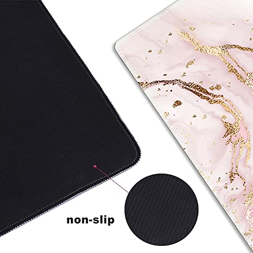 Extended Gaming Mouse Pad XXL Large Keyboard Mat Long Mousepad Desk Decor Writing Pad Non Slip Rubber Base Stitched Edges for Work, Game, Office, Home, 35.1" x 15.7", Pink Marble - view 5