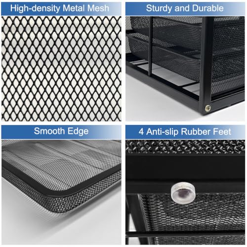 Mesh Desk Organizer with 20 Compartments Sliding Drawers,Black - view 6