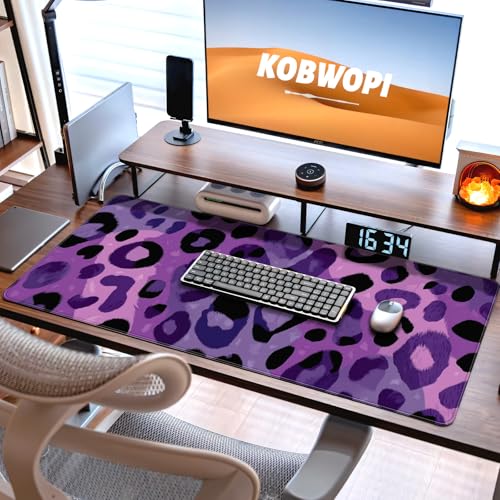 35.4 x 15.7 in, XXL Large Mouse Pad for Desk, Extended Keyboard Mouse Mat for Computer Office, Big Mouse pad with Stitched Edges, Gaming Pc-Purple Leopard Print - view 6