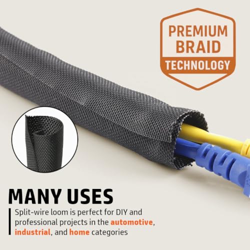 Woven Mesh Split-Sleeve Wire Loom for High-Temperature Automotive Harness and Home Cable Management - 25 feet (1/8") - view 3