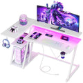 40 Inch Gaming Desk with Power Outlet, LED, Carbon Fiber White
