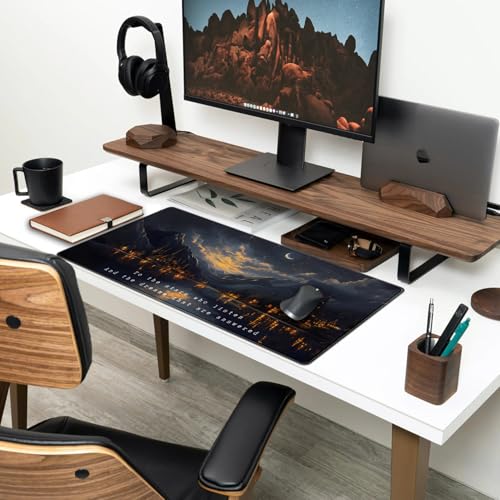 Starry Night Mountain Desk Pad Mat Moon Oil Painting XXL Black Mouse Pad for Gaming Deskpad, Aesthetic Moon and Stars Mousepad Xxl for Laptop Computer Mouse Game Keyboard Mat, 31.5 X 15.8 In - view 3