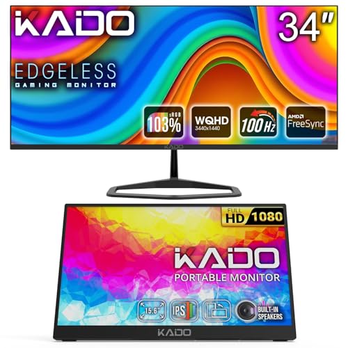 34" 3440x1440 21:9 Computer Monitor & 15.6" 1920x1080 Portable Monitor