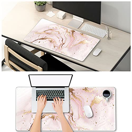 Extended Gaming Mouse Pad XXL Large Keyboard Mat Long Mousepad Desk Decor Writing Pad Non Slip Rubber Base Stitched Edges for Work, Game, Office, Home, 35.1" x 15.7", Pink Marble - view 6