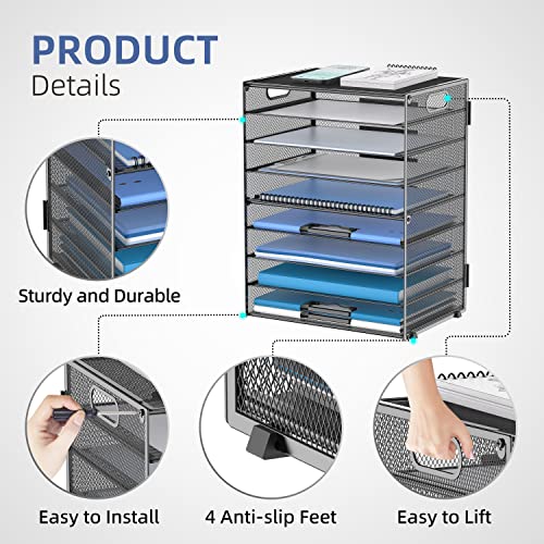 9-Tier Paper Organizer for Desk, Metal Mesh Letter Tray with Handles, Black - view 4