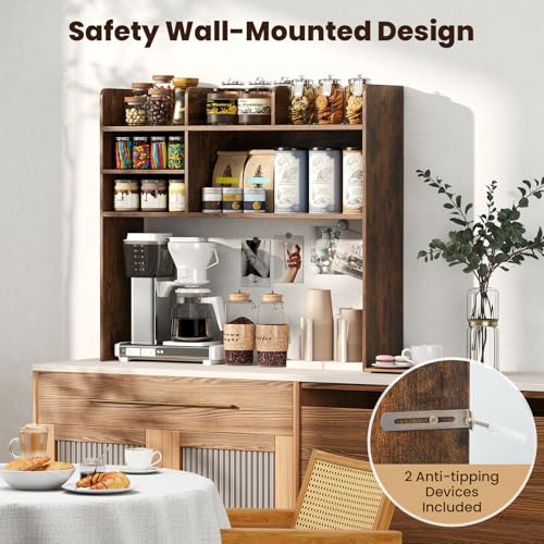 Desk Hutch, 37" Desktop Bookshelf with 6 Shelves, Wooden Desktop Organizer Display Rack with Adjustable Shelf, 3 Tier Desk Topper for College Dorm, Hutch Top Only - view 6