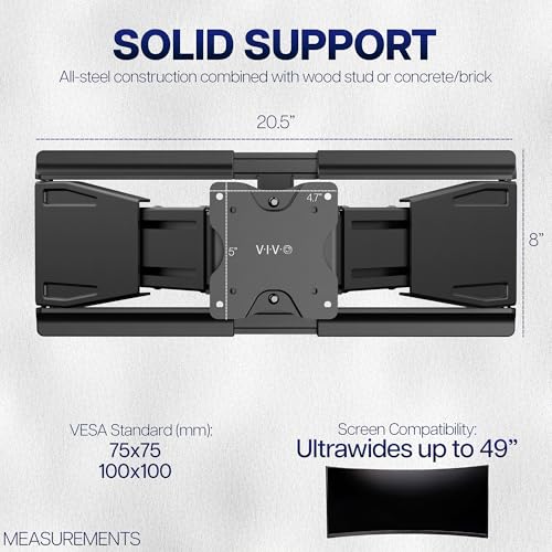 Black Telescoping Ultrawide Wall Mount, Up to 49" Screens, Mount-VWLP2 - view 3