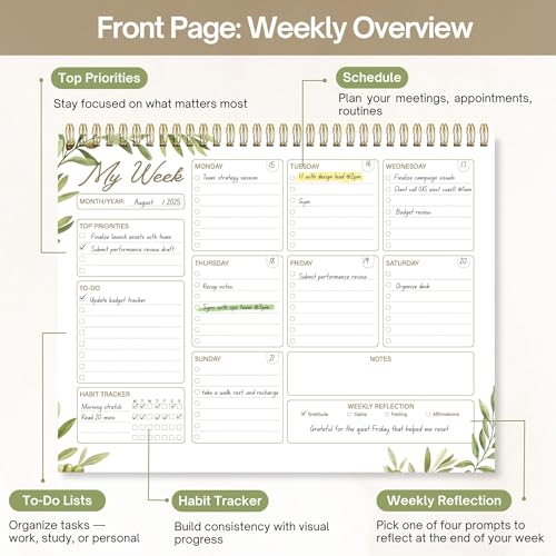Undated Weekly Planner Notepad, 8.5" x11", 52 Weeks, Sage Green - view 3