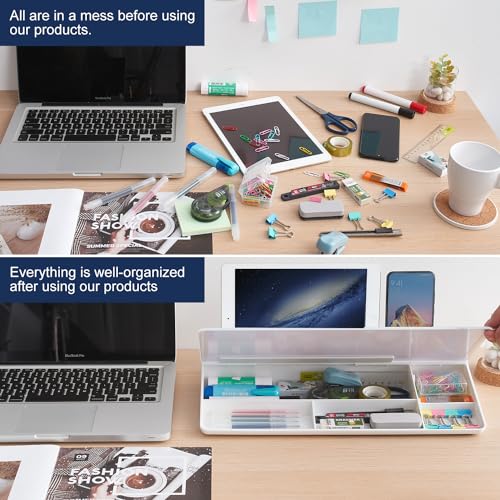 Small Desktop Whiteboard -Glass Dry Erase Board Computer Keyboard Stand White Board Surface Pad with Drawer, Desk Organizers with Accessories for Office, Home, School Supplies - White - view 3