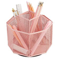 Mesh Desk Organizer Rotate with 5 Compartments Spinning Tidy Candy/Pen Holder Office, Art Supply, Storage, Classroom, Home (Light Pink)