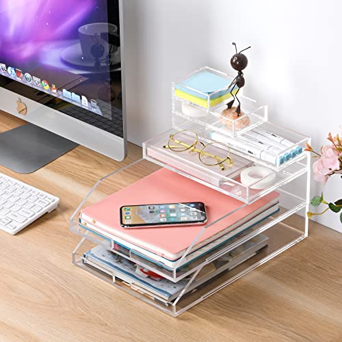 (2pcs Pack) Stackable Clear Acrylic Paper Trays, Desk File Organizer, A4 Paper Holder, Letter Tray - view 2