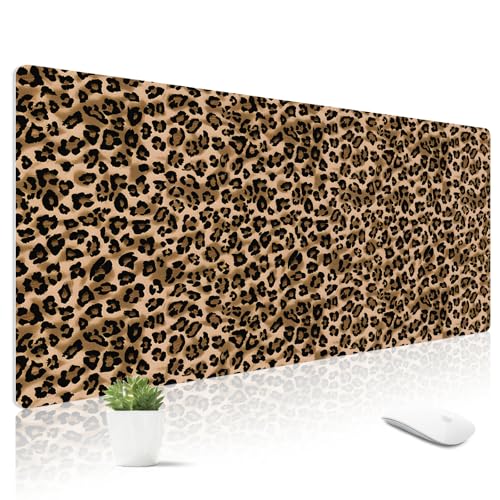 Leather Desk Mat for Keyboard, Extra Large Mouse Pad, Leopard