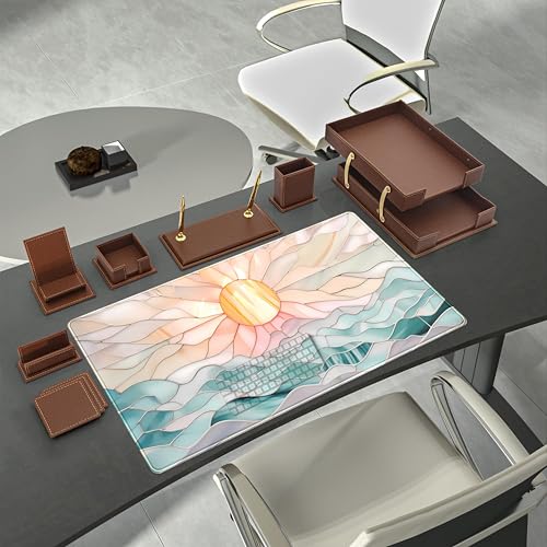 Desk Mat Gaming Desk Pad Large Mouse and Keyboard Pad, Abstract Serene Ocean Sunrise Mouse Mat XXL, Pastel Desk Protector Mat Computer Mats for Desktop Sun & Waves Office Decor 31.5" x 15.7" - view 3
