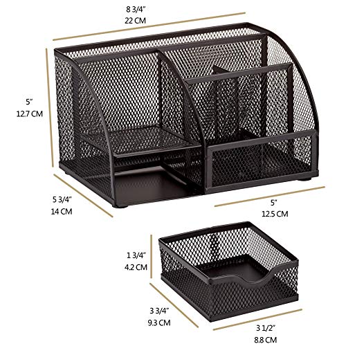 Mesh Desk Organizer Office with 7 Compartments + Drawer/Desk Tidy Candy/Pen Holder/Multifunctional Organizer (Black) - view 2