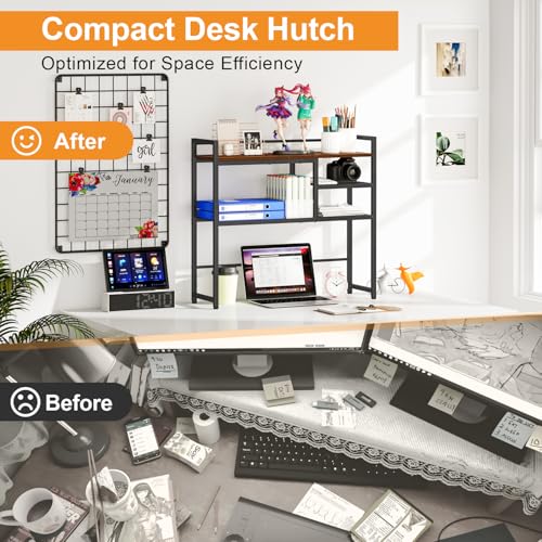31.9" Desk Shelf, Desktop Organizer Shelf, Desk Hutch Dorm, 3-Tier Desk Display Rack, Desktop Bookshelf, Multipurpose Wood Desk Organizer Storage Rack for Home Office Dorm - view 7
