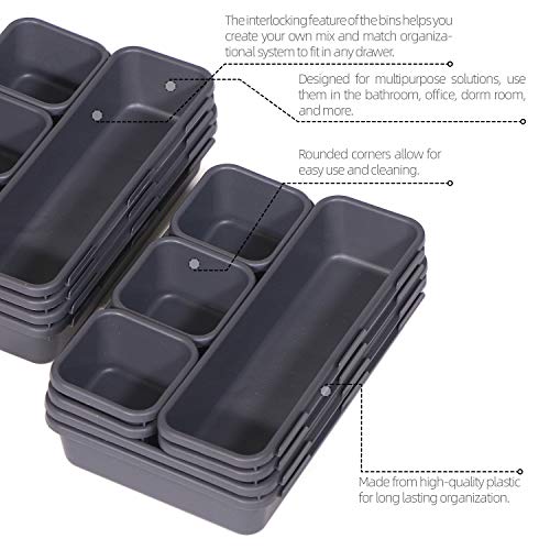 42 Pack Interlocking Desk Drawer Organizer Tray Dividers Plastic Shallow Narrow Drawers Organizers Separators Storage Bins Container for Kitchen Bathroom Makeup Office Vanity Dresser - view 3