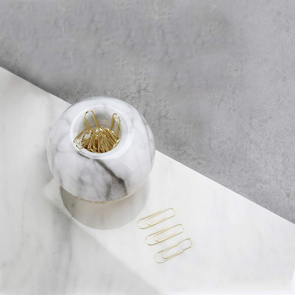 NE-Clip-Marble-Round Paper Clips in Elegant Magnetic Marble White Clip Holder, 28mm, Gold, 100 Clips Per Box | Cute Paperclip Desk Organizer with 100 Pcs 28mm Gold Clips for Office, School and Home Accessories - view 7