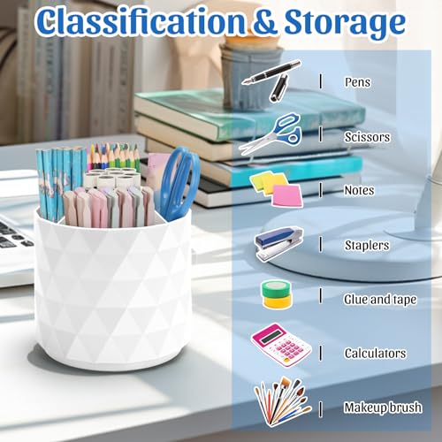 Desk Organizer,Sparkling Diamond-like Pen Holder for Desk 360°Rotating Office Accessories,Pencil Cup with 5 Compartments Storage Box Caddy for Office,School,Home,Art Supply(White) - view 7