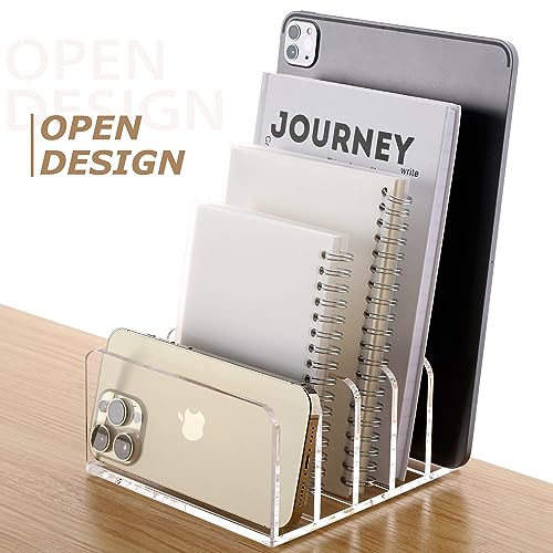 Clear Mail Organizer Desk Sorter, Acrylic Letter File Holder 5-Slot - view 3