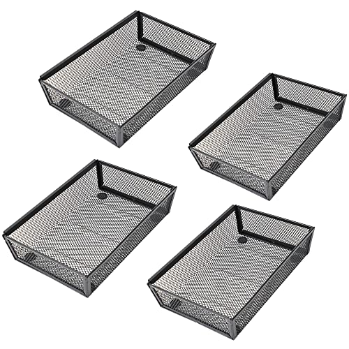 Mesh Tray Kitchen Drawer Utensil Cutlery Tray Office Supplies with Inter-locking Arm Drawer Dividers Organizer for Silverware, Flatware, Home,Office, School,Bedroom(9＂X6＂4pack) Black