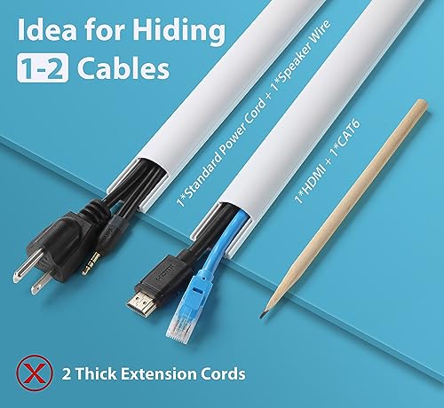 85in Cord Covers for 1-2 Wires on Wall, D-Shaped 1" W x 0.4" H, White - view 3
