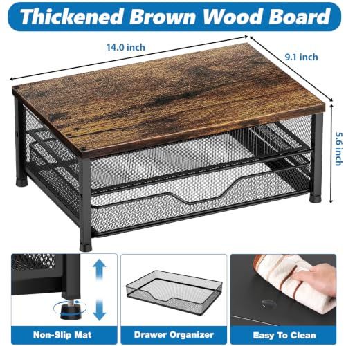 Computer Monitor Stand Riser, Desk Organizer with Drawer, Printer & Laptop Stand, Office Desk Accessories & Workspace Desktop Organizers Storage for Office Supplies(Brown) - view 6