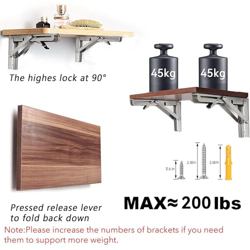 Folding Shelf Brackets 22 inch 4 Pcs Max. Load 440lb - Heavy Duty Stainless Steel DIY Wall Mounted Collapsible Shelf Bracket, Space Saving for Garage Workstation, Stuff Supports, Table, Workbench - view 4