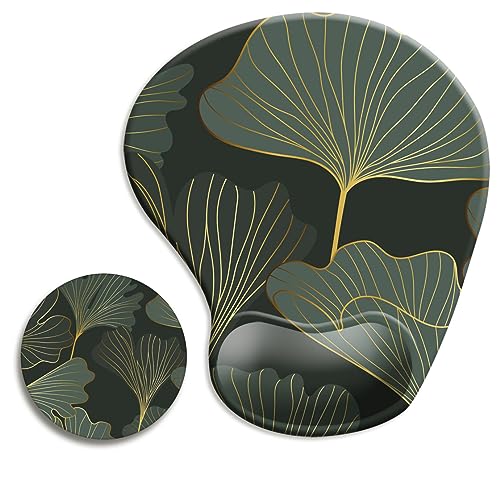 Ergonomic Mouse Pad with Wrist Support and Coaster,Mouse Pads with Non-Slip PU Base for Home Office Working Studying Easy Typing & Pain Relief Green Leaf