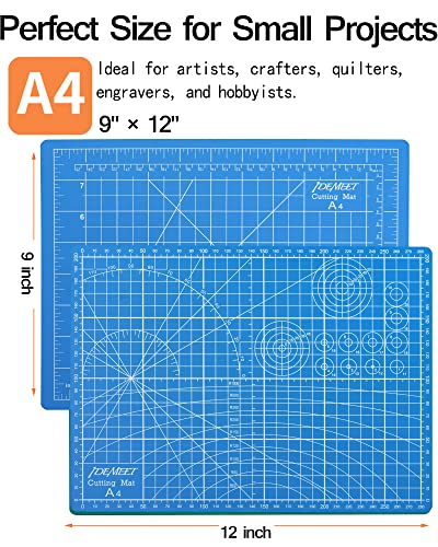 Density-upgraded 9"x12" Self Healing Cutting Mat, Rotary Sewing Mat for Crafts, 5-Ply Blade Table Protector Cut Board for Fabric Leather Cutting Quilting Modeling Hobby Project, A4, Blue - view 2
