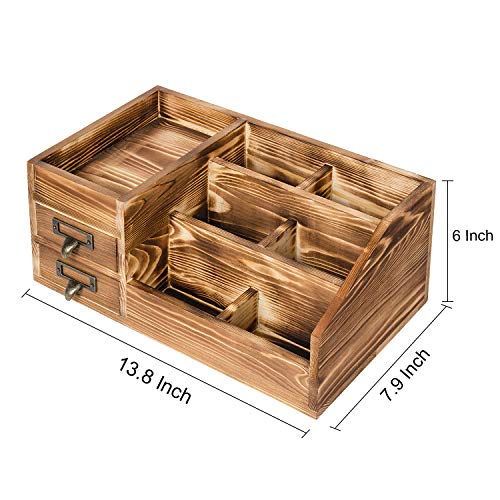 Liry Products Rustic Wooden Desktop Organizer Office Supplies Brown Tabletop Storage Cabinet Stepped Rack Multiple Compartments 2 Tier Drawers Makeup Accessory Jewelry Sorter Display Box Home Office - view 4