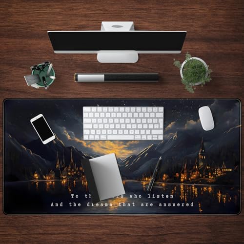 Starry Night Mountain Desk Pad Mat Moon Oil Painting XXL Black Mouse Pad for Gaming Deskpad, Aesthetic Moon and Stars Mousepad Xxl for Laptop Computer Mouse Game Keyboard Mat, 31.5 X 15.8 In - view 4