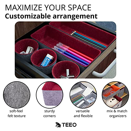 Desk Tray Organizer - Makeup Organizer Drawers Storage - Home Office Cosmetic Bins Dividers Box Closet Compartment - Pack of 7, Burgundy - view 2