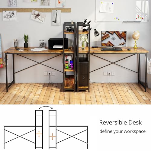 Computer Desk 47" with Power Outlet and Storage Shelves,Rustic Brown - view 4