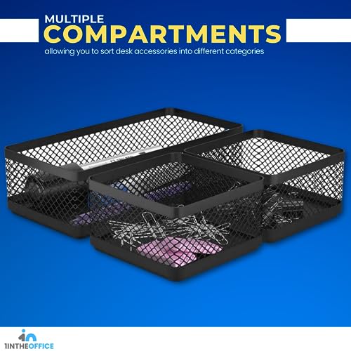 Mesh Collection Desk Drawer Organizer Tray 3 Compartment - Stackable, Matte Black - view 3