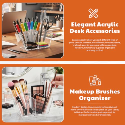 Clear Acrylic Pen Holder,2-Compartment Scalloped Desk Caddy - view 4