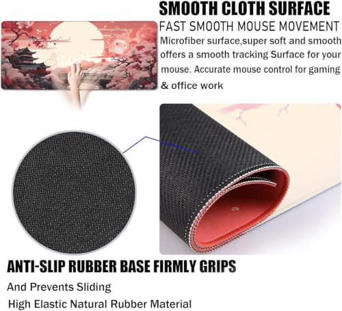 Japanese Large Gaming Mouse Pad with Stitched Edges, 35.4"x15.7" Large Extended Computer Pad, Mouse Pad Protector with Non-Slip Waterproof Rubber Base for Laptop Office Accessories, Sunset - view 3