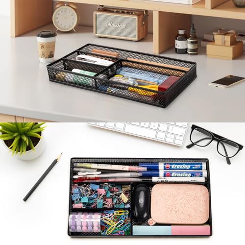 Desk Drawer Organizer Tray,Drawer Organizer for Office and Home,Desk Organizer with Drawers,4 Compartments,Non-Slip Desk Organizers and Accessories for Stationery Makeup School (Black) - view 4