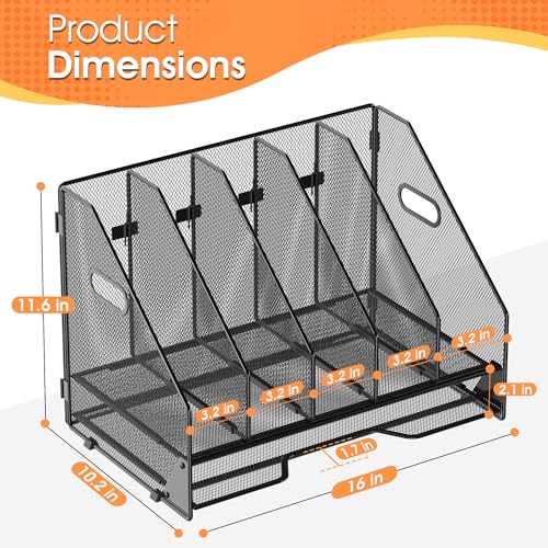 5 Vertical Mesh Desk Organizer with Paper Letter Tray, Black - view 2