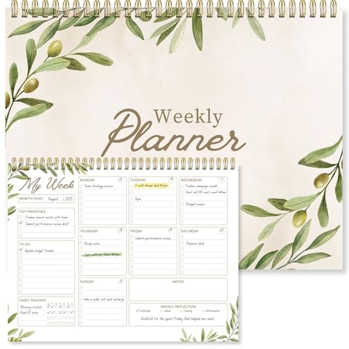 Undated Weekly Planner Notepad, 8.5" x11", 52 Weeks, Sage Green