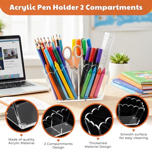 Clear Acrylic Pen Holder,2-Compartment Scalloped Desk Caddy - view 2